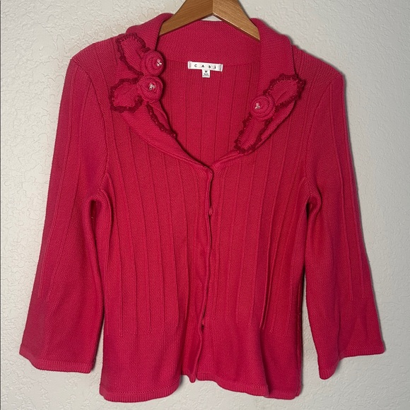 CAbi Sweaters - CAbi Hot Pink Cranberry Gem Flower Cardigan Sweater Rosette Crystal Valentines